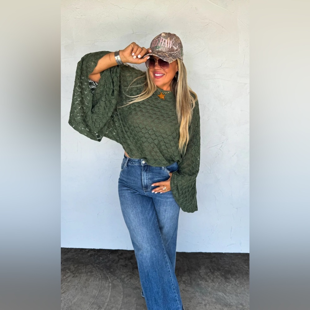 Blakeley Free Spirit Bell Sleeve Top in Olive